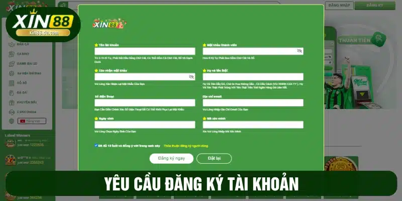 Yêu cầu đăng ký và điền các thông tin 
