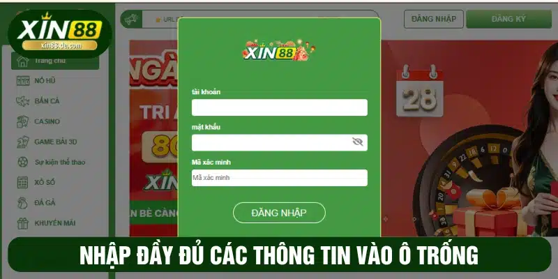 Điền đầy đủ các thông tin vào nội dung được XIN88 yêu cầu 