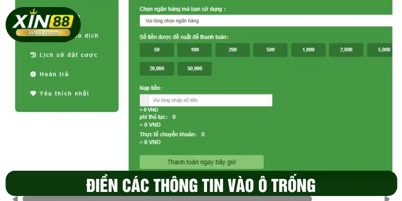 Cập nhật thông tin vào ô trống 