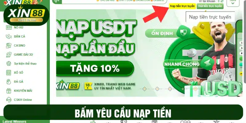 Chọn nạp tiền vào tài khoản  