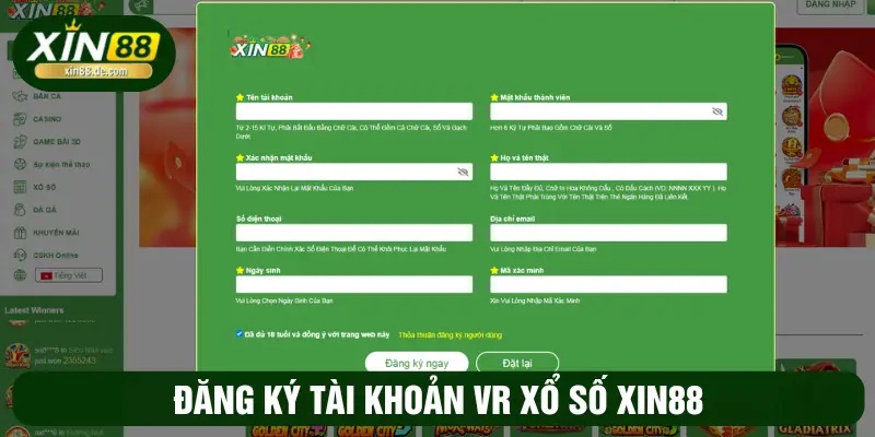 Đăng ký tài khoản VR xổ số XIN88