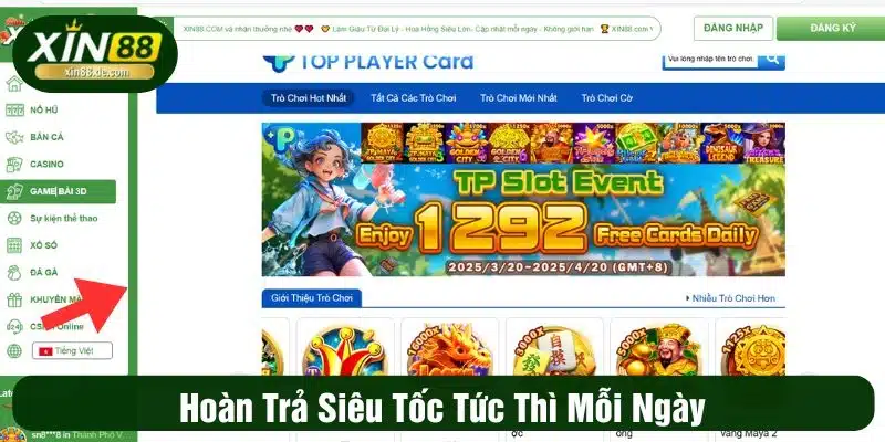Hoàn Trả Siêu Tốc Tức Thì Mỗi Ngày, Đặc Quyền VIP Từ XIN88