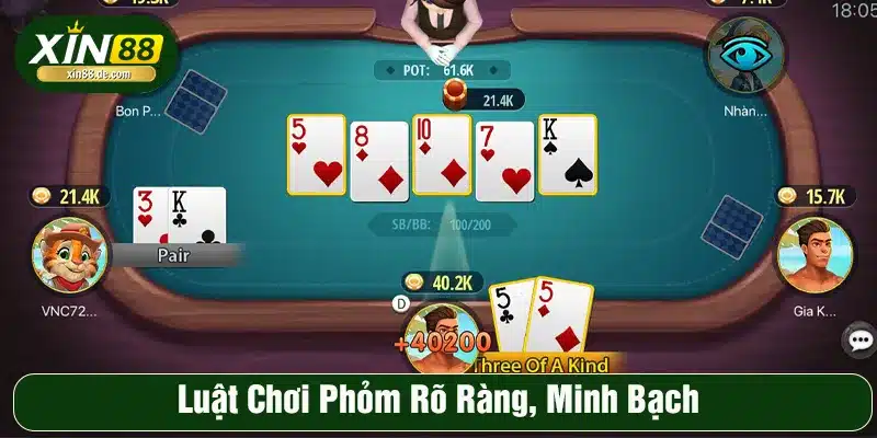 Phỏm XIN88 có luật chơi rõ ràng dễ hiểu